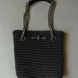 Kurt Geiger Black Woven Shoulder Bag with Chain Straps